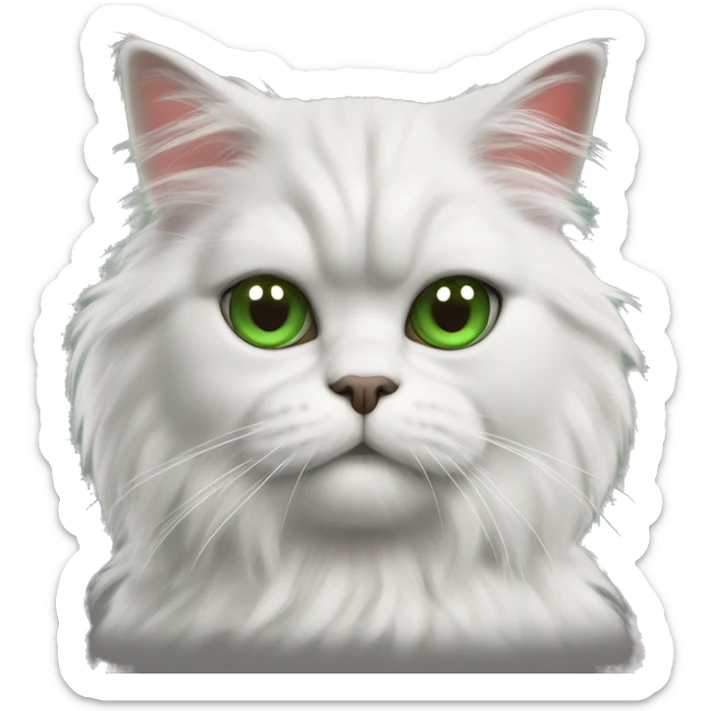 Persian cat with a mongrel with gray-white-black hair with green eyes nose and mouth with white wool under the eye red spot sticker