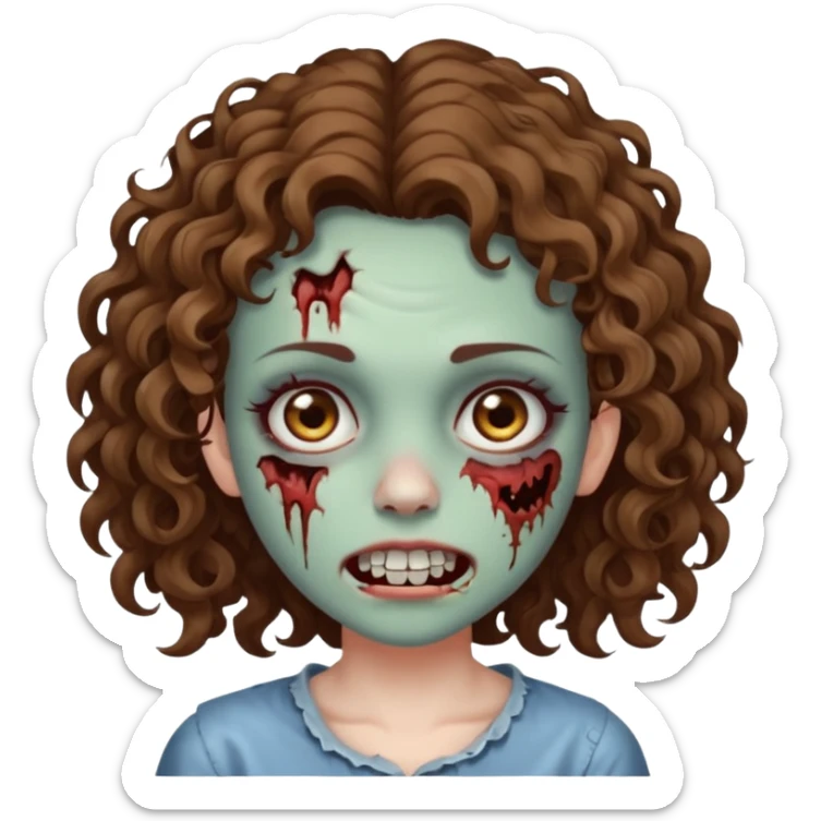 zombie girl with a face scar, curly hair & a tooth gap sticker