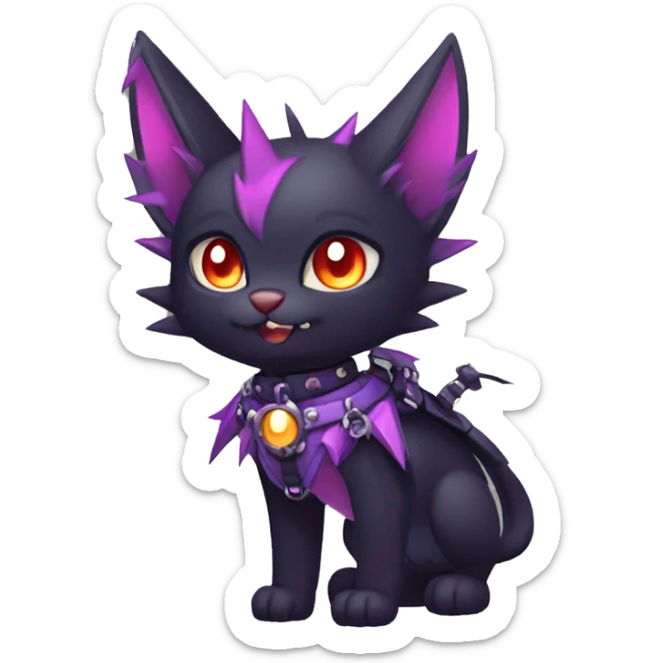 cool edgy cute pretty black punk red Purple ethereal fantasy nargacuga-bat-cat-Fakemon spiked collar harness full body sticker