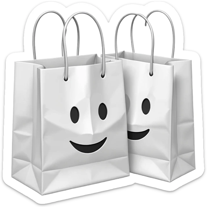 A 3D emoji of two white paper shopping bags, one large and one small, s sticker