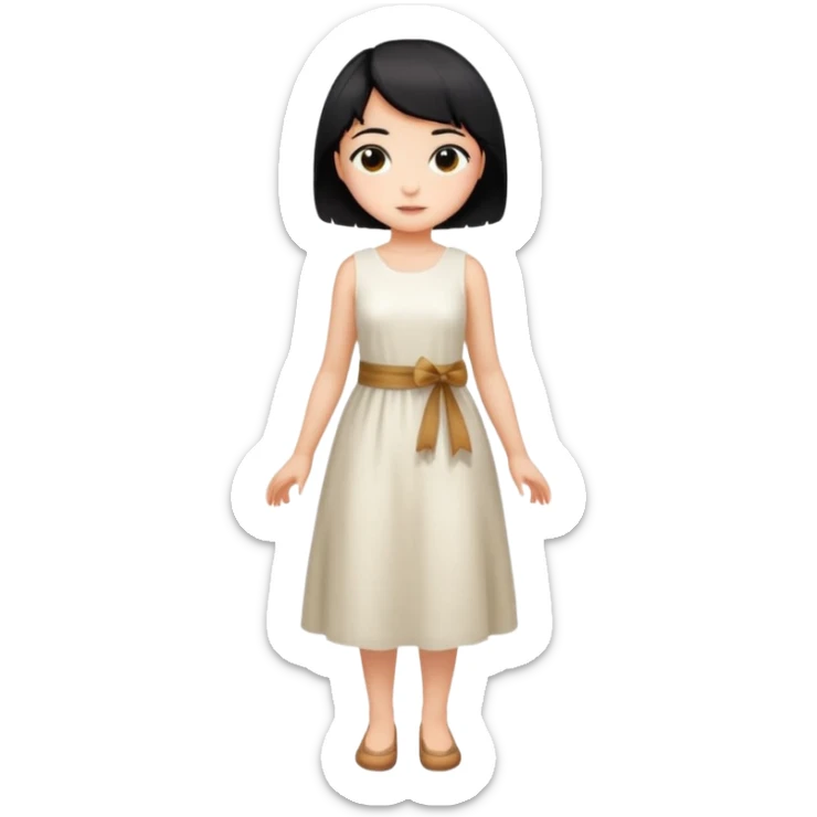 Girl with short black hair, wheat skin, and white dress in different poses sticker