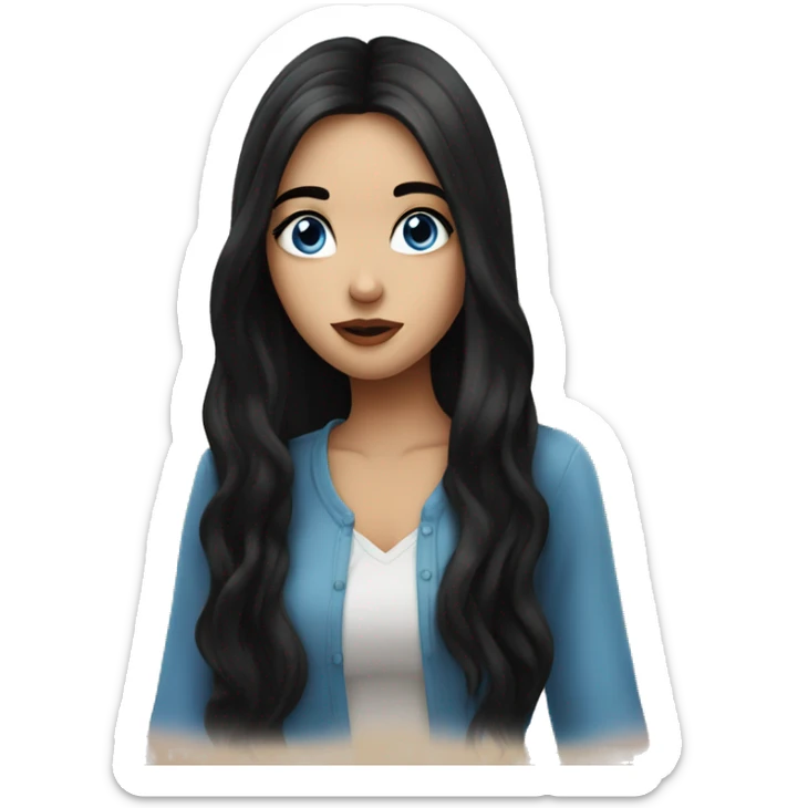 Beautiful girl with long black hair blowing kisses, blue eyes sticker