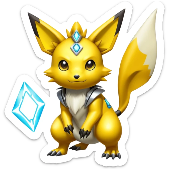 Shiny Futuristic Colorful Cyber-Pichu-Raichu-Renamon-Zeraora-hybrid-creature sticker