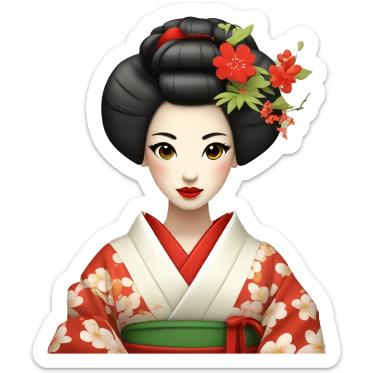 Geisha. kimono rojo. ojos verdes. Cabello castaño claro. ceremonia del té  sticker