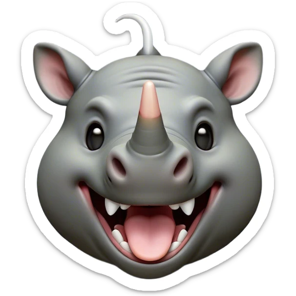 Cinematic Cute Yawning Rhinoceros Portrait Emoji, Head tilted slightly with a dramatic, wide-open yawn, showcasing a soft, textured slate-gray hide with a slightly drooping white horn and eyes barely open in drowsy contentment, Simplified yet irresistibly adorable features, highly detailed, glowing with a soft, cozy glow, high shine, relaxed yet expressive, stylized with a touch of rugged whimsy, bright and endearing, soft glowing outline, capturing the essence of a sleepy yet affectionate rhinoceros, so drowsy it feels like it could stretch out of the screen and curl up for a nap! sticker