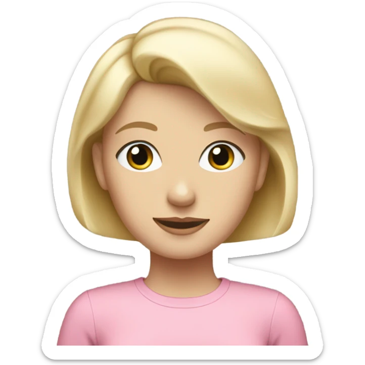 blonde woman with short hair and blue eyes, wearing a pink top sticker