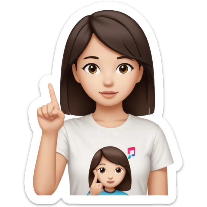 Girl with tiktok logo point up with one finger and dark brown hair sticker