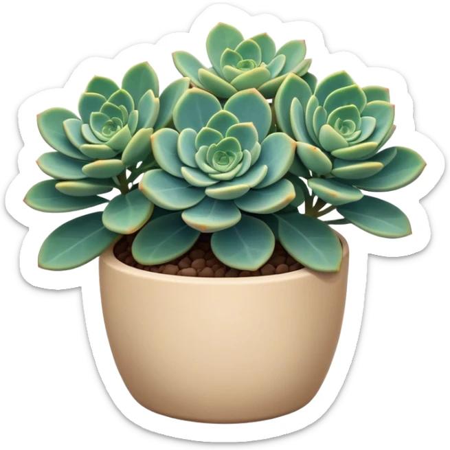 Sedum Pachyphyllum succulent plant with blue-green thick leaves in a beige ceramic pot sticker