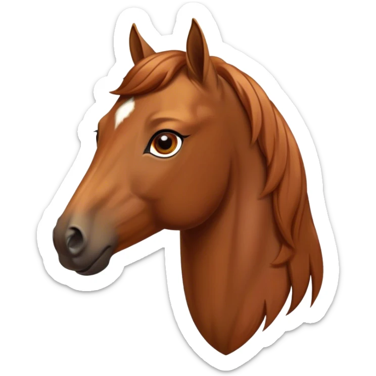 Cinematic Noble Chestnut Horse Portrait Emoji, Poised and regal, with a strong, athletic build and a lustrous, well-groomed chestnut fur, deep-set soulful amber eyes, Simplified yet sharp and sophisticated features, highly detailed, glowing with a warm, dignified glow, high shine, intelligent and majestic, stylized with an air of equine elegance, focused and attentive, soft glowing outline, capturing the essence of a watchful and confident steed, so majestic it feels as though it could gallop out of the screen with effortless authority! sticker