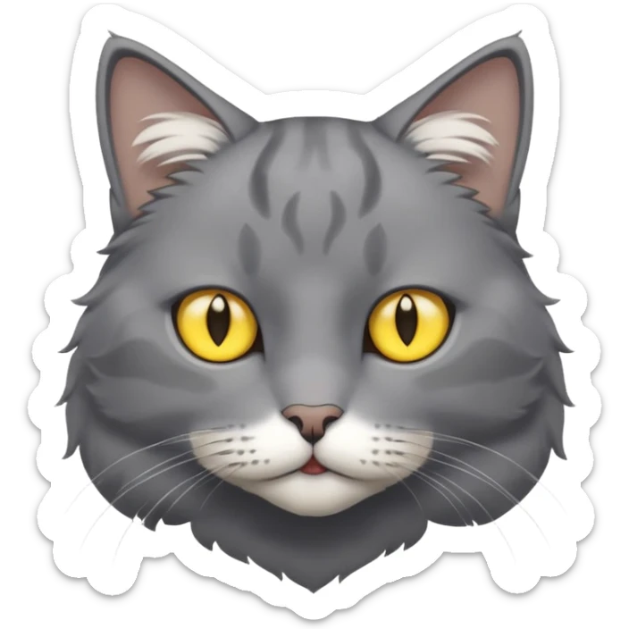 A gray cat with yellow eyes named max he is very cute and has a white spot on his neck he is a boy sticker