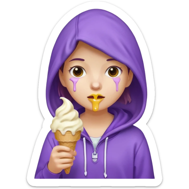 girl in purple hoodie holding ice cream sticker