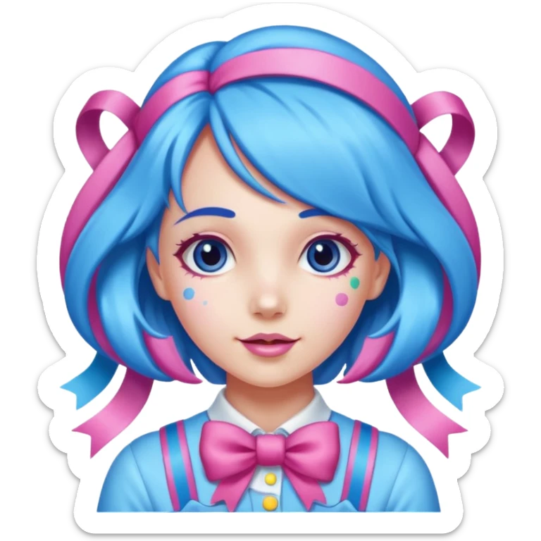 candy girl from candyland very long blue pink mixed candy hair with ribbon and  sticker