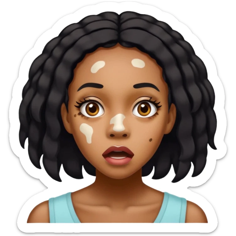 Emoji of a very shocked black female with vitiligo (alot of vitiligo patches) sticker
