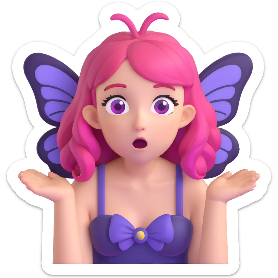 white girl with purple and pink hair, shocked fairy expression sticker
