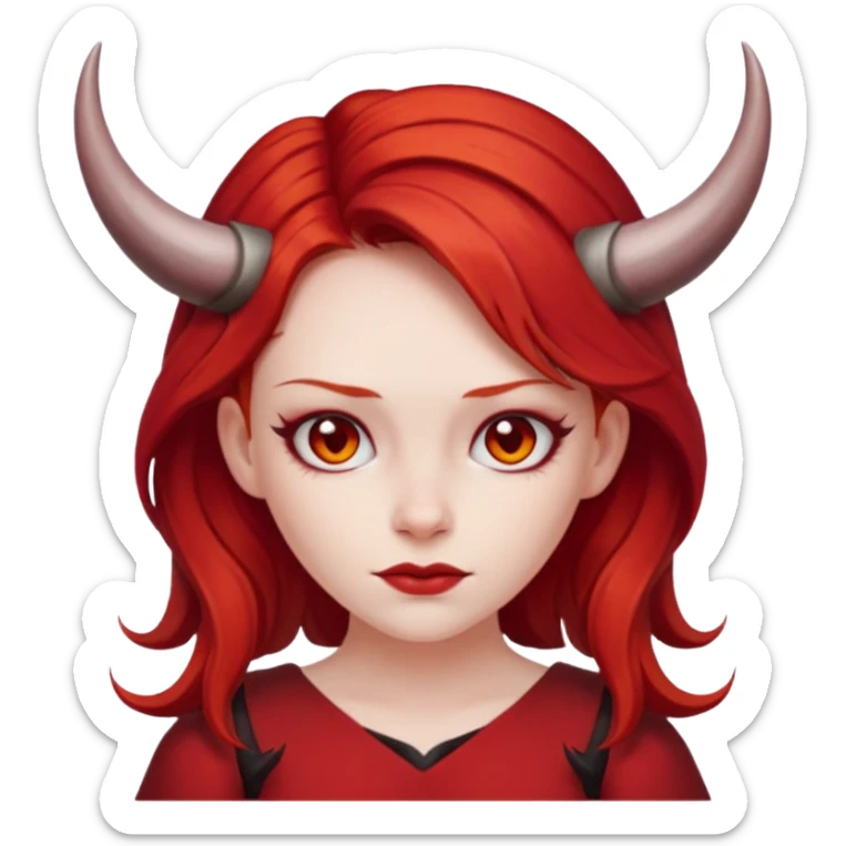 Red hair girl with evil horns and red dress sticker