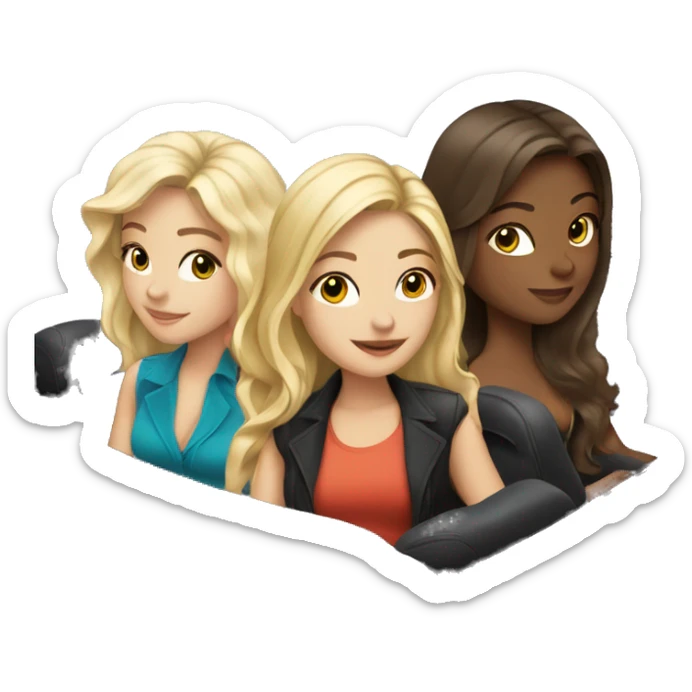 3 girls in a expensive car , one blonde girl , one brunette with wavy hair and one brunette with straight hair sticker