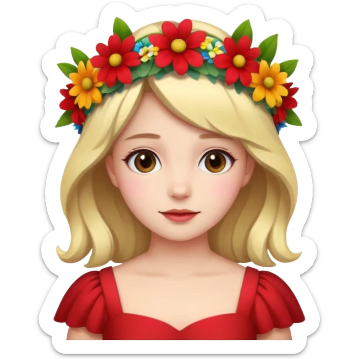 girl with flower crown in red dress and colored flowers sticker