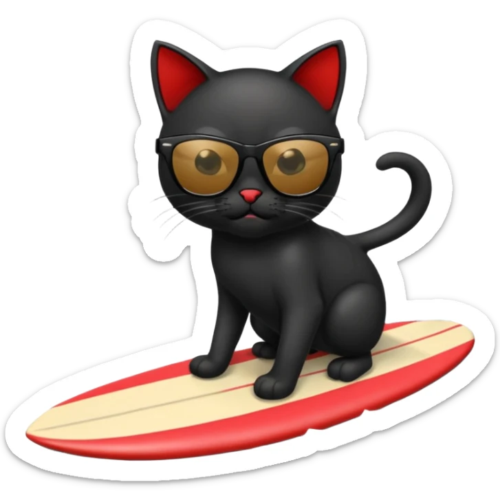 a bad kitty on the waves. make the cat look devlishish with a pair of black ray bans wayfers on. surfing  sticker