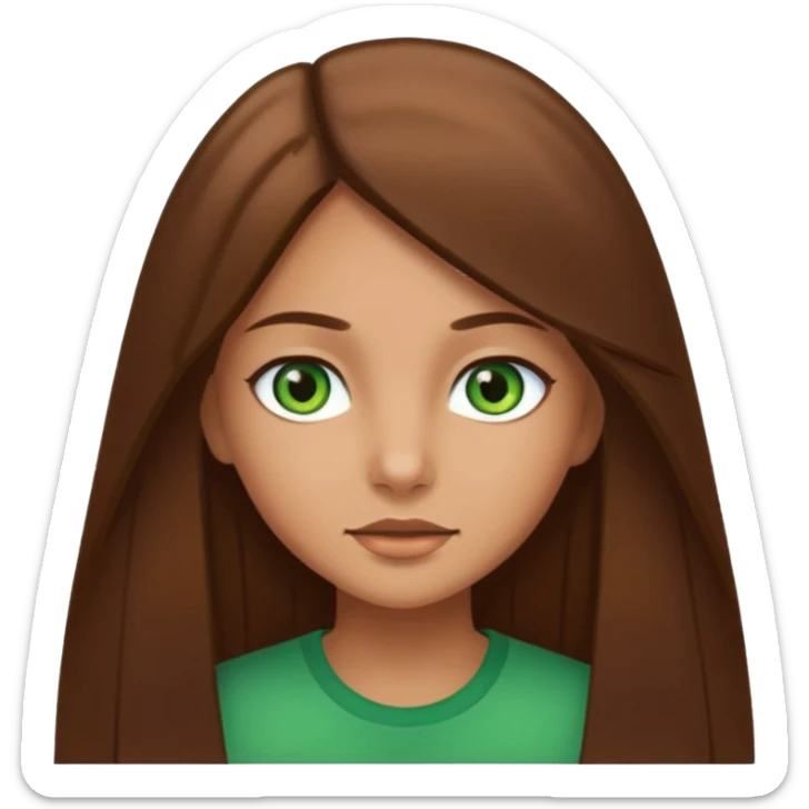 Tan girl emoji with straight long brown hair and green eyes sticker