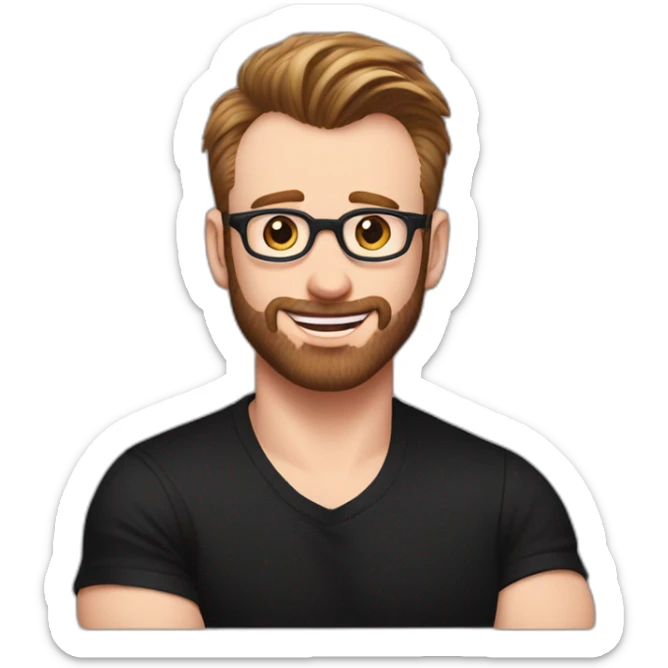 Chris Evans in a black T-shirt makes a heart out of his hands sticker