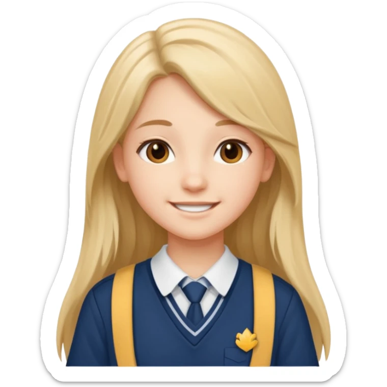 Niña adolescente, pelo largo , feliz, con uniforme escolar  sticker