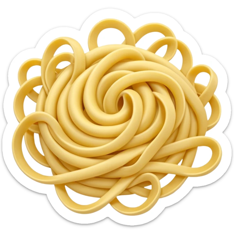 loose tangle of pale yellow cooked noodles with soft glossy texture and natural curves, strands slightly twisted and overlapping, freshly prepared dish, no bowl chopsticks or sauce, apple emoji style, soft lighting, subtle shadows, emoji scale sticker