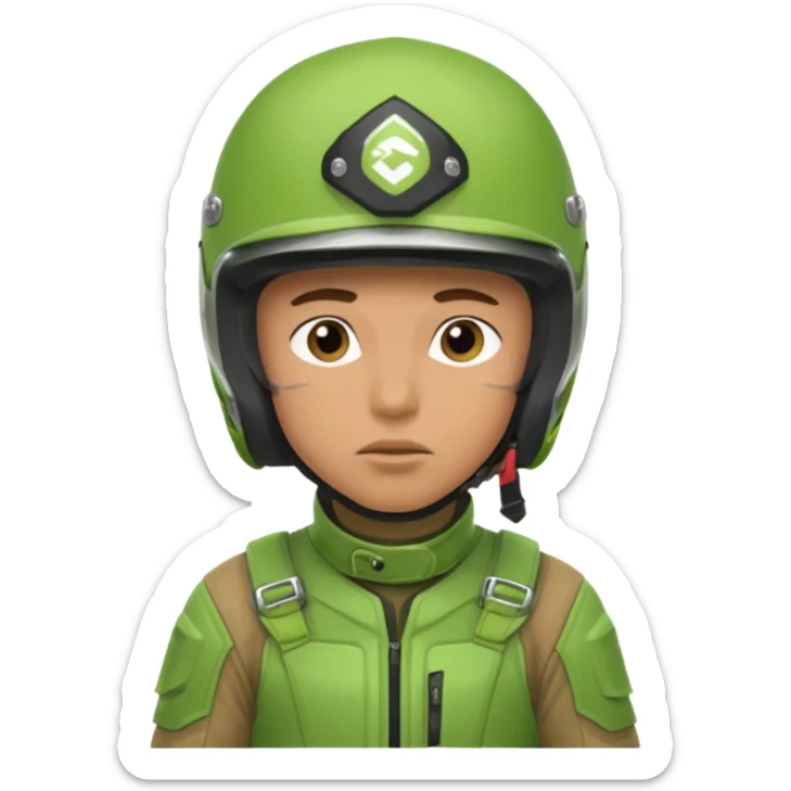 dirtbike rider in green gear thinking about his answer to a question sticker