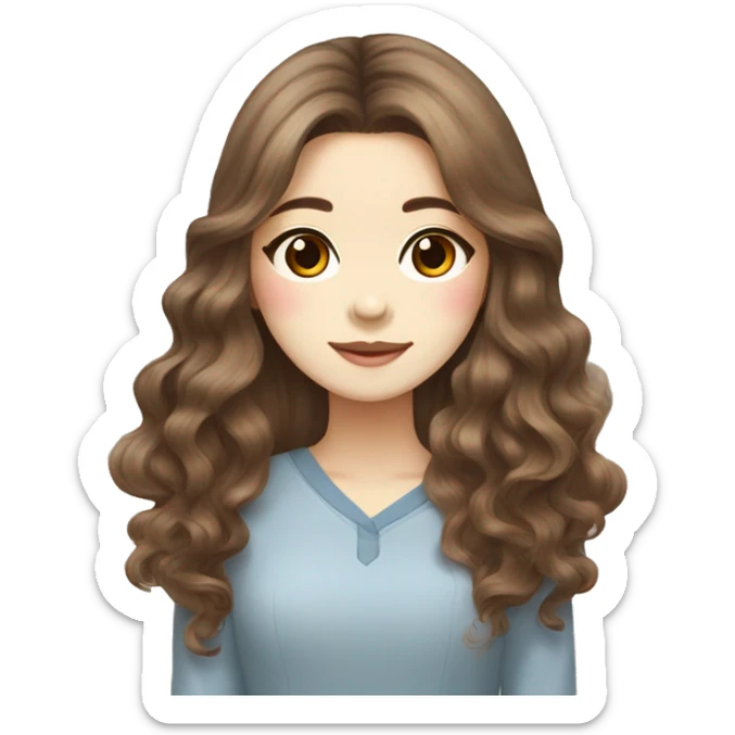 long brown wavy hair korean girl with cream and brown colored shih tzu sticker