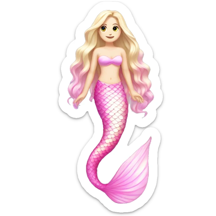 Iridescent mermaid tail full body white girl long hair pink sticker