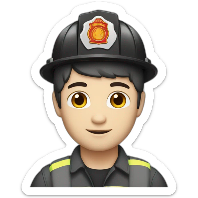 Firefighter, helmet white, EPP red black hair, man, white skin, straight hair, brown eyes sticker