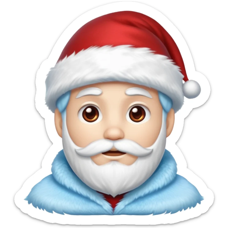 Fantasy human emoji portrait, Santa Claus hat with icy frost, simple winter mantle with icy blue fur trim and crimson inner fabric, northern winter aesthetic, calm heroic expression, clean flat emoji design, male/female variant
 sticker