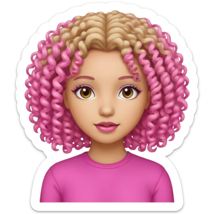 A beautiful girl with light skin, curly hair, and a pink vibe. sticker