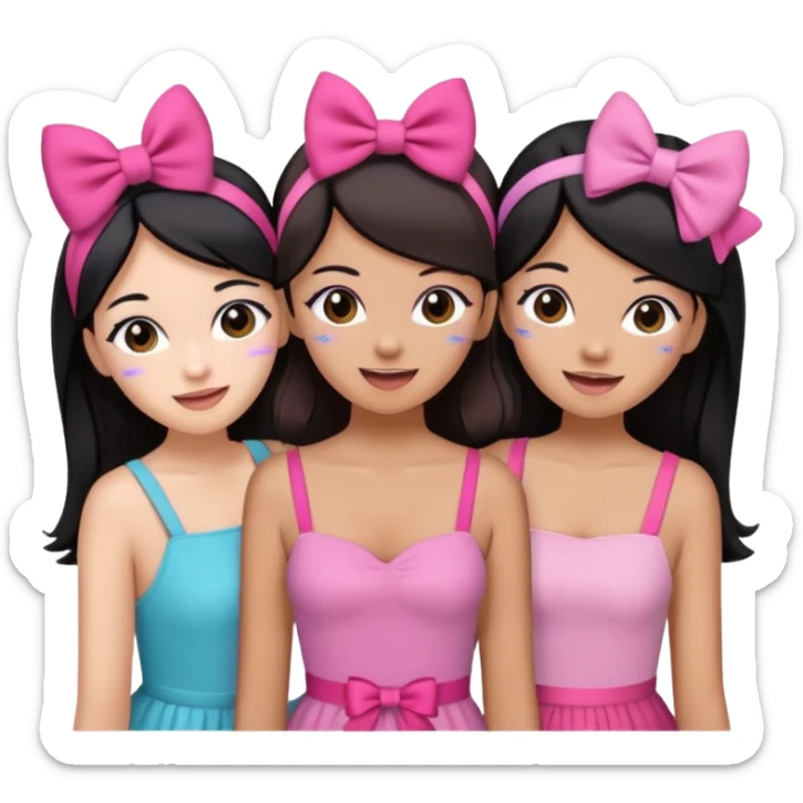 3 brown friends having fun, one with black hair, 2 with brown hair, girly style sticker