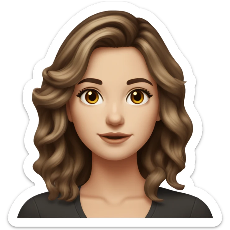 White girl brown eyes with medium length voluminous brown hair with brown highlights balayage  sticker