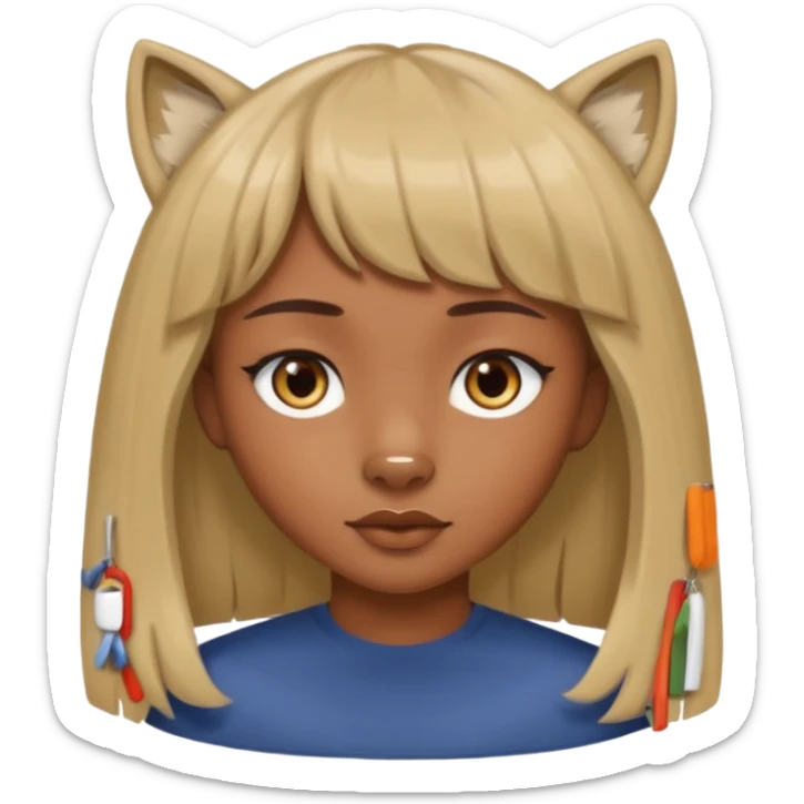 girl with brown eyes and brown hair that's a wolf cut with blonde curtain bangs  sticker