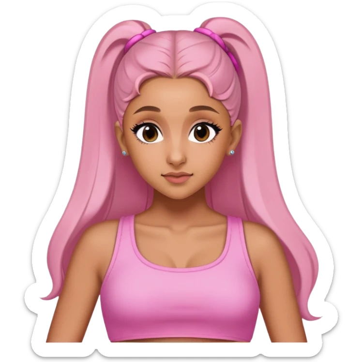 Ariana grande wearing a pink croc top and pink shirt is on the wicked set sticker