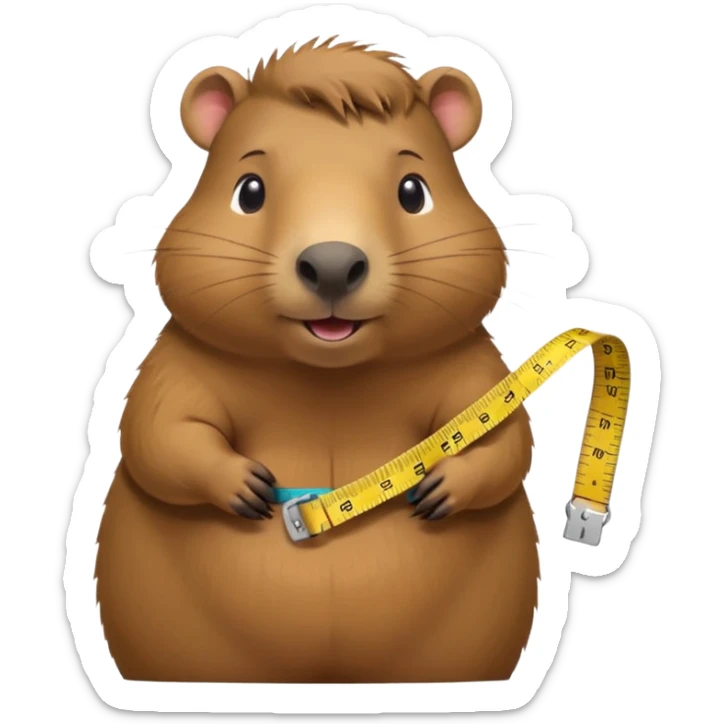 a little capibara measuring her waist with measuring tape and is very astonished in a good way sticker