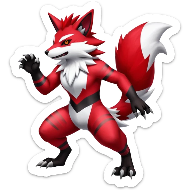 Shiny Red Anthro furry Zangoose-Obstagoon-Hybrid (full body) sticker