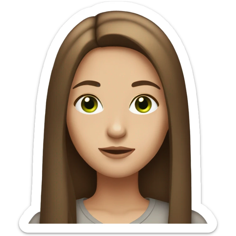 Women with brown straight long hair with a middle part that has green eyes and fair skin sticker