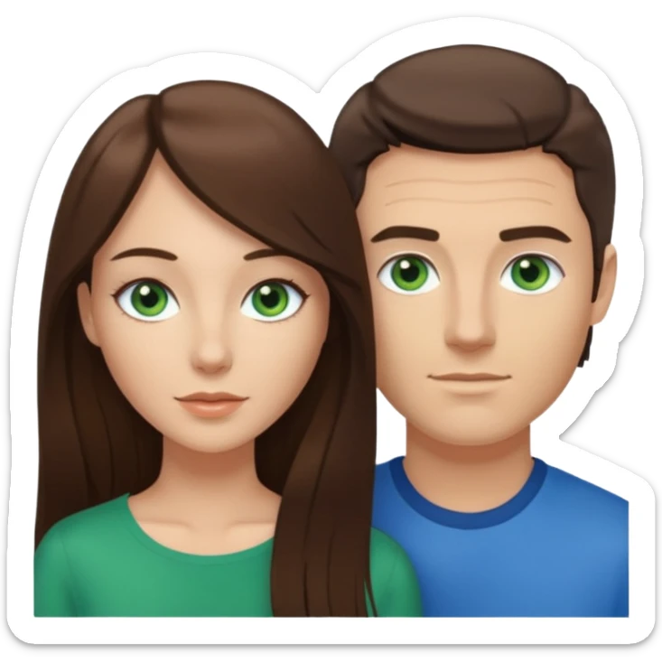 “A Polaroid-style photo of a couple with a heart of a white woman with long brunette hair and blue eyes, and a white man with short brunette hair and green eyes.” sticker
