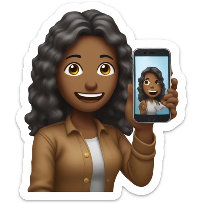 persona mujer tomandose una selfie con el celular en la mano sacando la lengua de costado sticker