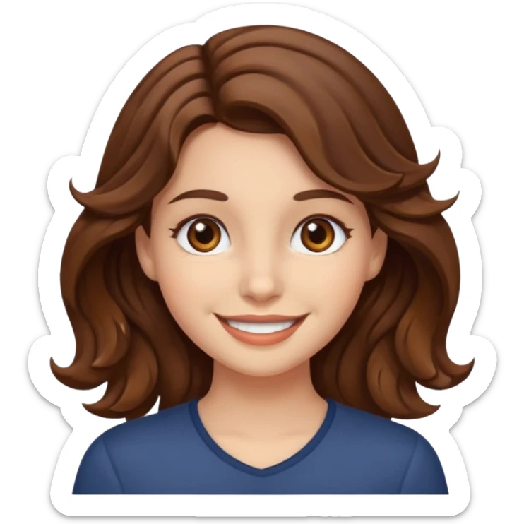 girl with brown eyes, brown hair and wavy hair smiling sticker