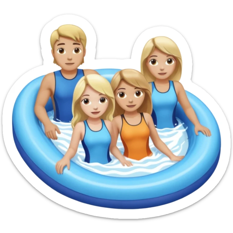 2 girls and 2 guys on the lazy river waterslide. 1 girl and 1 guy have blonde hair and 1 girl and 1 guy have brown. we are all very pale. 4 PEOPLE  sticker
