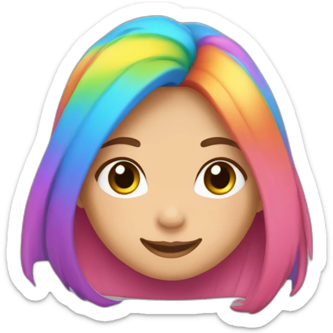 a girl with a smile, brown eyes, pink plump lips and rainbow colored hair that flutters in the wind sticker