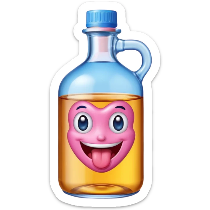 Smiling bottle of oil pink with silly face tongue out blue top sticker