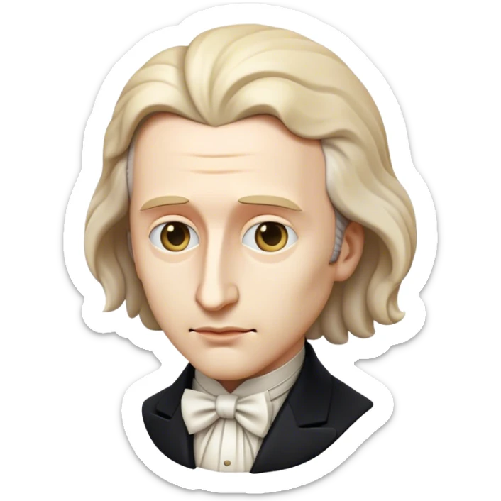 Cinematic Realistic Chopin Pop Culture Emoji, featuring an evocative portrayal of the legendary composer rendered with delicate textures and emotive, dynamic lighting. sticker