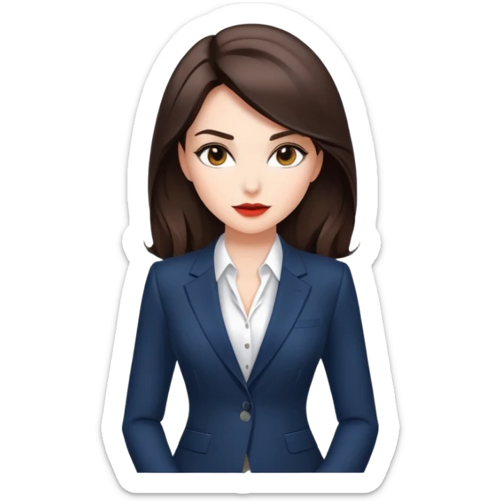 
Generate me a sexy female emoji with a business woman, a brunette with white skin dressed elegantly in a suit. No image, a small emoji that I can use in messages sticker
