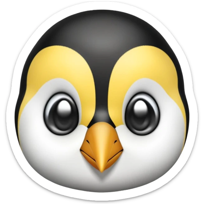 cinematic-cute-emperor-penguin-portrait-emoji,-head-tilted-playfully-and-inquisitively,-with-glossy,-pristine-plumage,-sparkling-eyes-filled-with-curiosity,-simplified-yet-irresistibly-adorable-features, black, large black eyes face, zoomed in sticker