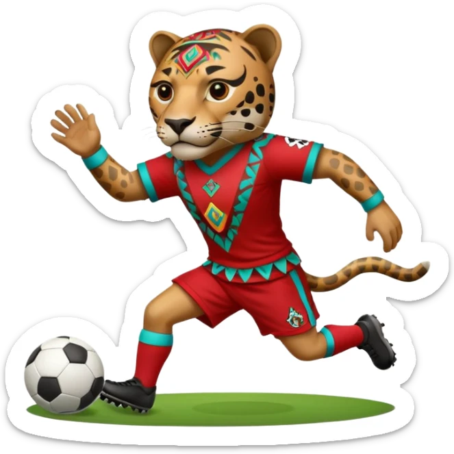 jaguar realista mexicano con vestimenta azteca que juega futbol sticker
