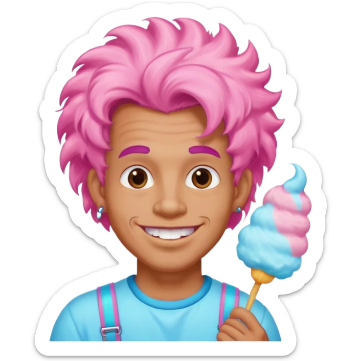 happy colorful puffy haired man made out of cotton candy with braces and tattoos and just face not holding anything sticker